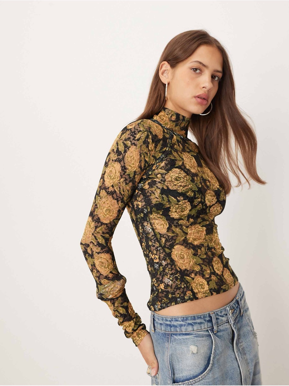 NWOT Free People Lyric Floral Lace Mock Neck Top